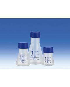 ERLENMEYER AUTOCLVÁVEL, MARC. FOOD SAFE, 500ml EM PP BOCA LARGA TAMPA ROSCA AZUL VITLAB