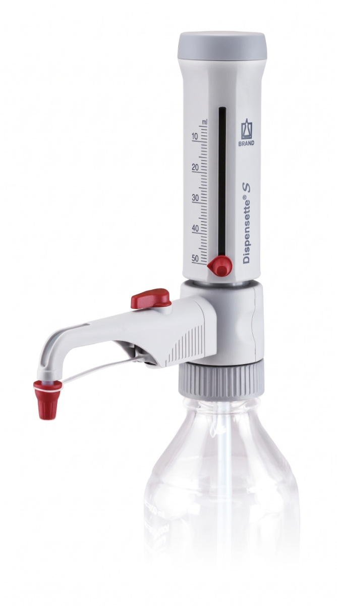 DISPENSADOR ANALÓGICO 5,0-50ml DISPENSETTE S C/ VÁLV. SAFETY PRIME BRAND (P/ REAG. E SOLUÇÕES)