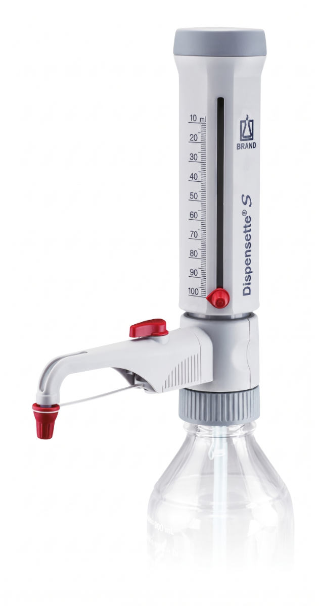 DISPENSADOR ANALOG. 10,0-100ml DISPENSETTE S C/ VALV. SAFETY PRIME BRAND (P/ REAG. E SOLUÇÕES)