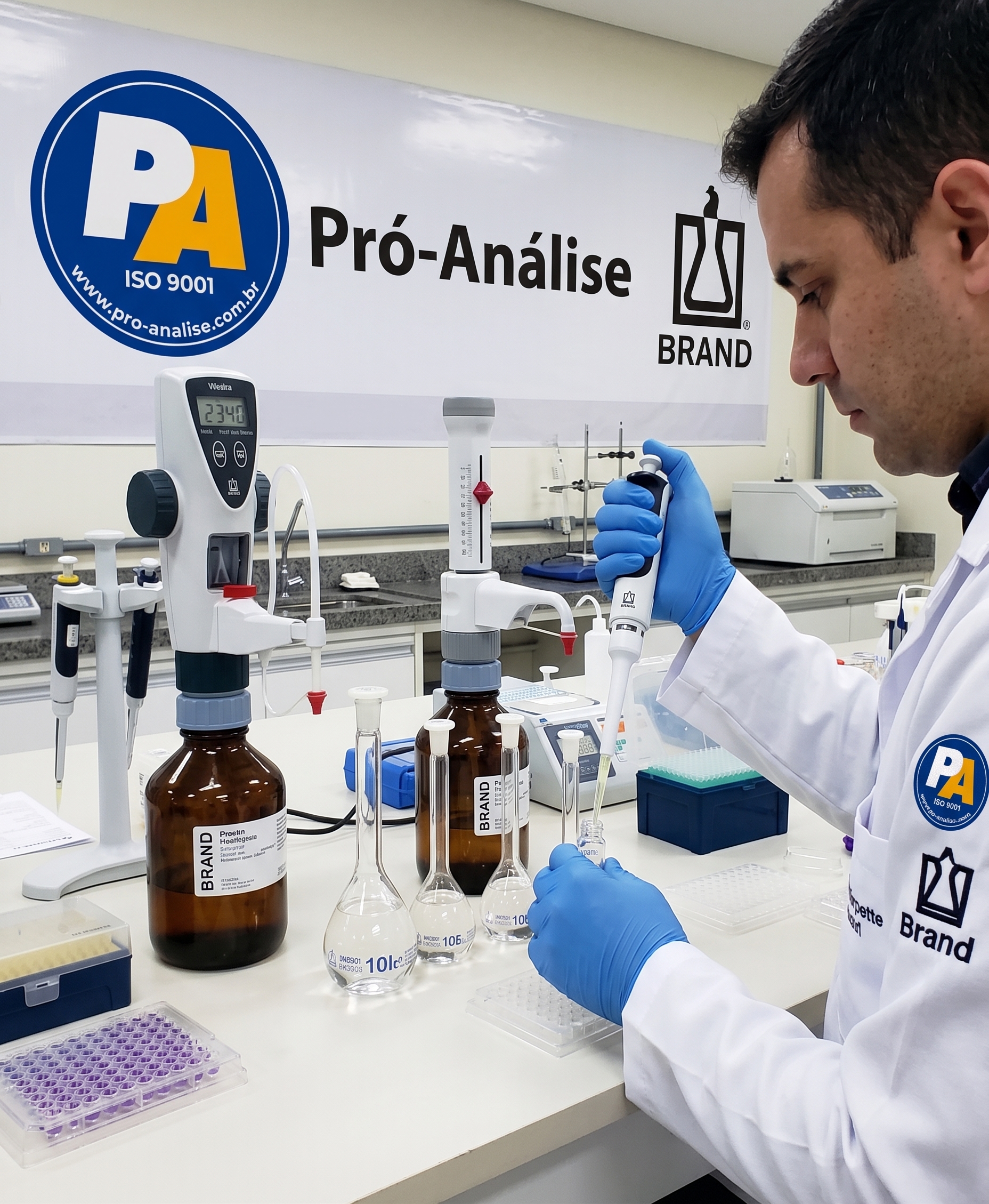 Profissional com produtos Brand na bancada